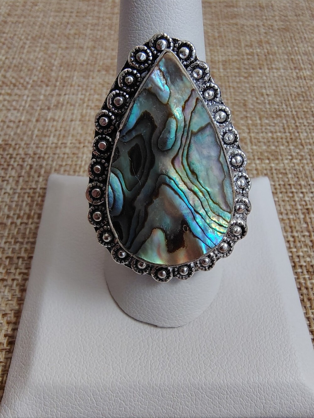 Abalone Teardrop Statement Ring - Iridescent Blue-Green
